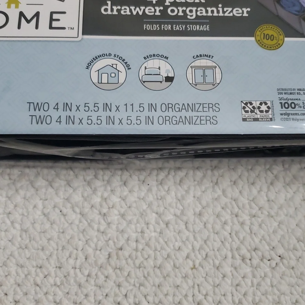 COMPLETE HOME 4-Pack Drawer Organizer Set of 2 Gray